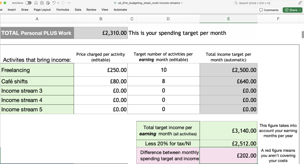 Video screenshot - monthly budgeting tool