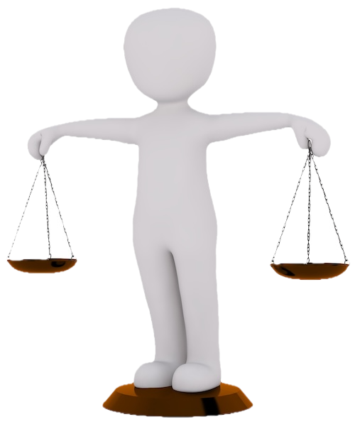 A stick person holding some scales in each hand